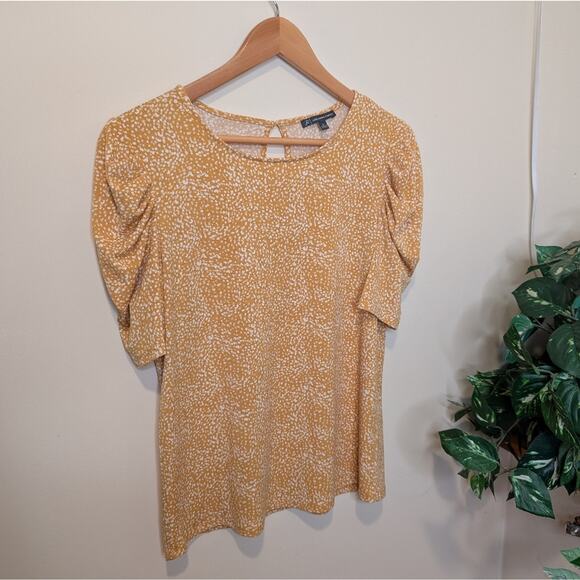 Adrianna Papell Printed Moss Crepe Square Neck Top In Yellow Gold Size Small - Picture 2 of 7